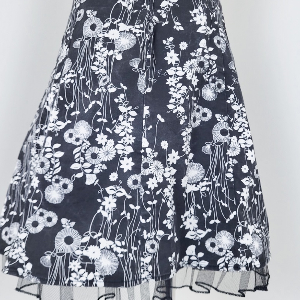 Y2K Floral Mini Strapless Babydoll Dress Petticoat Formal Size Small Black White - Picture 2 of 16